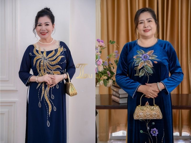 Áo dài trung niên cổ vuông