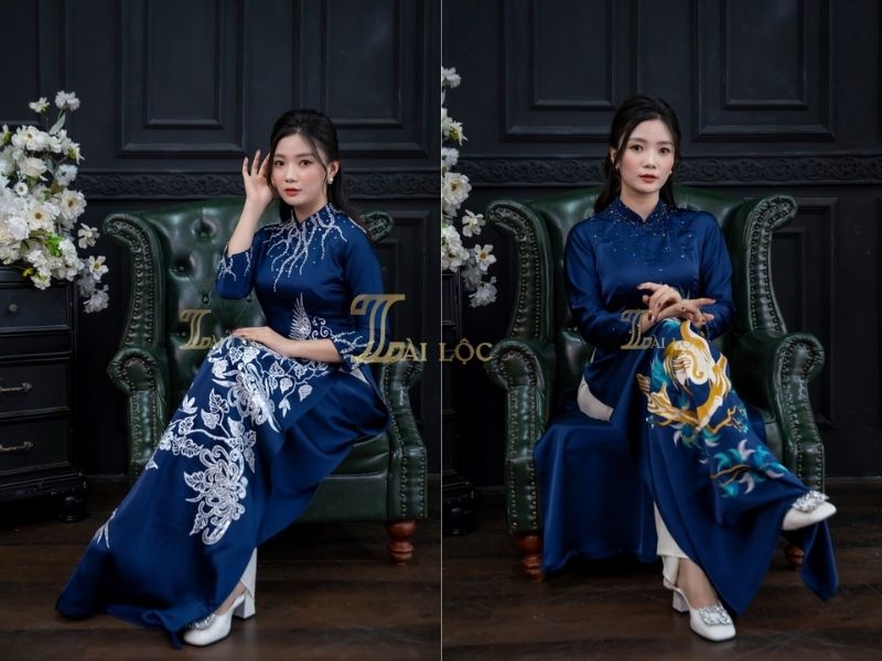 Áo dài trung niên lụa sang trọng