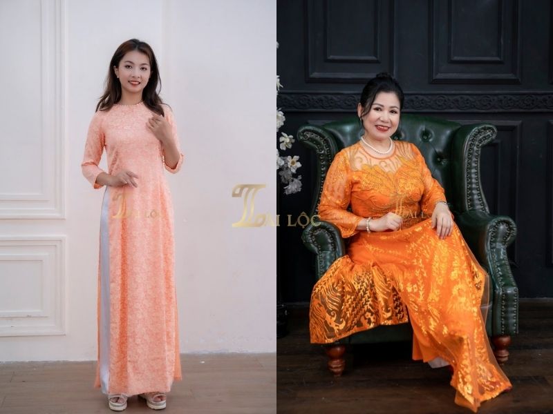 Áo dài trung niên cổ tròn